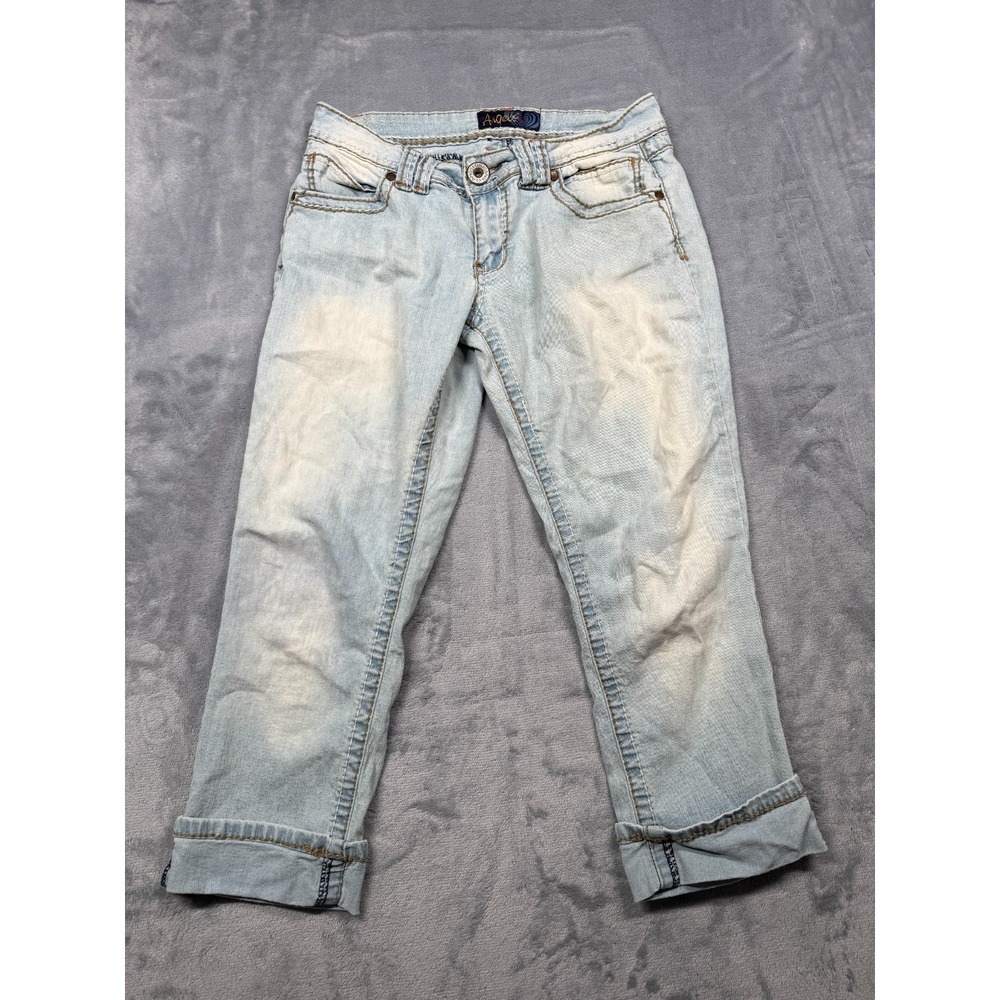 Angels Capri Jeans Womens 9 Blue Light Wash Cotton Stretch Cuffed Hem Low Rise